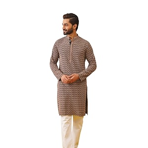 Jompers Mens Cotton Embroidered Regular Kurta Sets