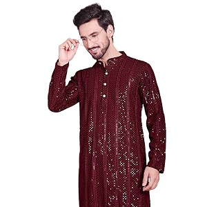 Jompers Mens Regular Fit Rayon Sequins Chikankari