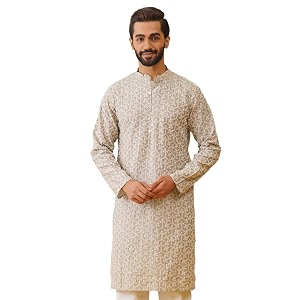 Jompers Mens Silk Blend Regular Fit Chikankari