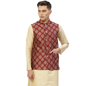 Jompers Mens Woven Design Nehru Jacket.