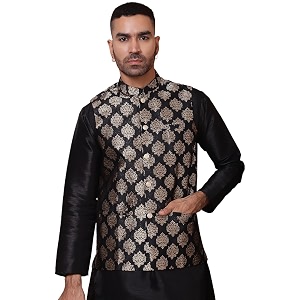 Jompers Mens Woven Design Nehru Jacket.