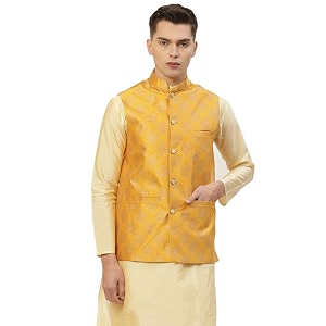 Jompers Mens Woven Design Nehru Jacket.