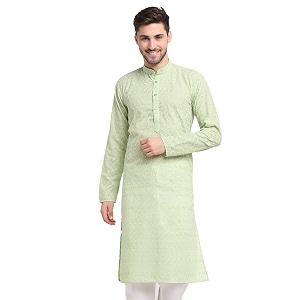 Jompers Men Green Ethnic Embroidered Pure Cotton