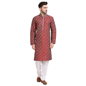 Jompers Mens Coller Embroidered Printed Kurta Pyjama.