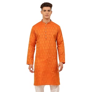 Jompers Silk Blend Mens Woven Design Kurtas.