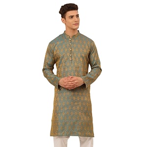 Jompers Silk Blend Mens Woven Design Kurtas.
