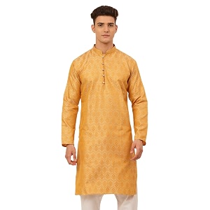 Jompers Silk Blend Mens Woven Design Kurtas.