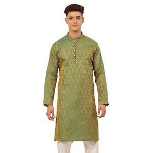 Jompers Silk Blend Mens Woven Design Kurtas.