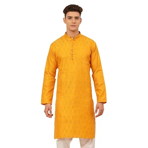 Jompers Silk Blend Mens Woven Design Kurtas.