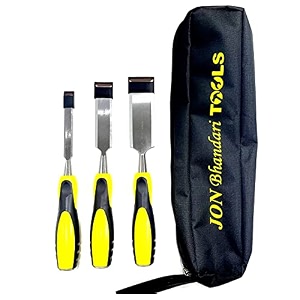 jon bhandari tools wood chisel set  3-piece bevel edge chisels 13mm 25mm 38mm  hardened steel blades soft grip handles amp storage bag  woodworking carving shaping hand tools