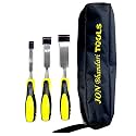 Jon Bhandari Tools Wood Chisel Set – 3-Piece Bevel Edge Chisels (13mm, 25mm, 38mm) – Hardened Steel Blades, Soft Grip Handles & Storage Bag – Woodworking, Carving, Shaping Hand Tools