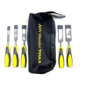 jon bhandari tools wood chisel set  5-piece bevel edge chisels 13mm 19mm 25mm 32mm 38mm  hardened steel blades soft grip handles amp storage bag  woodworking carving shaping hand tools