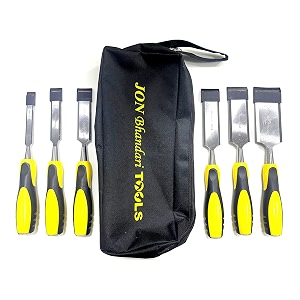 jon bhandari tools wood chisel set  6-piece bevel edge chisels 13mm 19mm 25mm 32mm 38mm 50mm  hardened steel blades soft grip handles amp storage bag  woodworking carving shaping hand tools