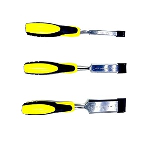 jon bhandari tools wood chisel set  3-piece bevel edge chisels 13mm 25mm 38mm  hardened steel blades soft grip handles amp without bag  woodworking carving shaping hand tools