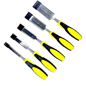 jon bhandari tools wood chisel set  5-piece bevel edge chisels 13mm 19mm 25mm 32mm 38mm  hardened steel blades soft grip handles amp without bag  woodworking carving shaping hand tools