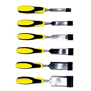 jon bhandari tools wood chisel set  6-piece bevel edge chisels 13mm 19mm 25mm 32mm 38mm 50mm  hardened steel blades soft grip handles amp without bag  woodworking carving shaping hand tools