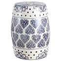 JONATHAN Y Happy Hearts Drum Garden Stool Ceramic 17.75", Blue/White
