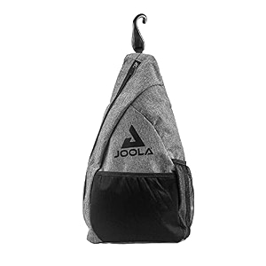 joola essentials sling pickleball bag - fits 2 rackets and 4 balls - features front pocket fence hook amp water bottle mesh pocket - reversible left or right single backpack strap