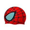 JOONOR Spider Swimming Cap for Kids - Silicone Cap for Boys and Girls Aged 3-8 - Blue/Red Spider Pattern