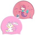 2 Pack Silicone Swimming Cap for Kids Waterproof Bathing Cap for Children Cartooon Mermaid Unicorn Pattern Swimming Cap for Boys and Girls Aged 5-12,(Color#9)