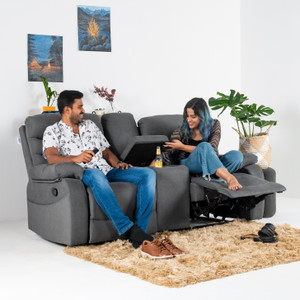 jordyblue jamie with console 2 seater fabric manual recliner finish color - grey with console diydo-it-yourself