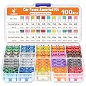 JOREST 100Pcs Car Fuse Assortment Kit, 56 Mini Blade Fuses Automotive + 44 Standard Auto Fuses + 1 Fuse Puller – for Car/RV/Truck/Motorcycle/Boat (2Amp 3A 5A 7.5A 10A 15A 20A 25A 30A 35A 40A)