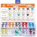JOREST 120Pcs Micro Fuses, Low Profile Mini Fuse Kit, Micro Fuses Assortment Kit for Car/RV/Truck/Motor (2Amp 3A 5A 7.5A 10A 15A 20A 25A 30A 35A 40A) +1Blade Automotive Fuse Puller