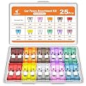 JOREST 25Pcs Standard Car Fuse Kit -Standard Blade Fuses Automotive - Replacement Fuses Assortment Kit for Car/RV/Truck/Motorcycle(2Amp 3A 5A 7.5A 10A 15A 20A 25A 30A 35A 40A)
