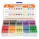 JOREST 60Pcs Car Fuse Assortment Kit - Replacement for Car/RV/Truck/Motorcycle(2Amp 3A 5A 7.5A 10A 15A 20A 25A 30A 35A 40A) - 30 Mini Blade Fuses Automotive + 30 Standard Auto Fuses + Fuse Puller