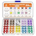 JOREST 60Pcs Car Fuse Kit - Replacement Fuses Assortment Kit for Car/RV/Truck/Motorcycle (2Amp 3A 5A 7.5A 10A 15A 20A 25A 30A 35A 40A) - Micro Blade Fuses Automotive + Auto Fuse Puller