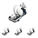Joseph Joseph Extend Slim Steel Expandable Dish Drying Rack with Removable Cutlery Holder and Swivel Draining Spout, Compact Design, Grey, Small (Pack of 4)