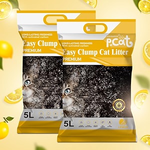 joshmatic 5l cat litter pack of 2  lemon scent easy clump bentonite with activated carbon odor control 90 dust-free antibacterial multi-cat super absorbent non-toxic fast clumping litter