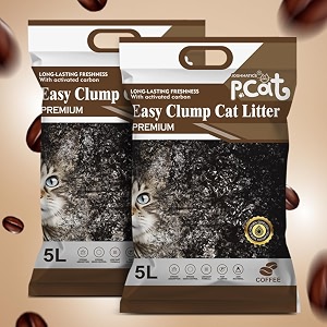 joshmatic 5l cat litter pack of 2  coffee scent easy clump bentonite with activated carbon odor control 90 dust-free antibacterial multi-cat super absorbent non-toxic fast clumping litter