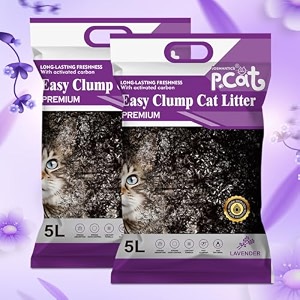 joshmatic 5l cat litter pack of 2  lavender scent easy clump bentonite with activated carbon odor control 90 dust-free antibacterial multi-cat super absorbent non-toxic fast clumping litter