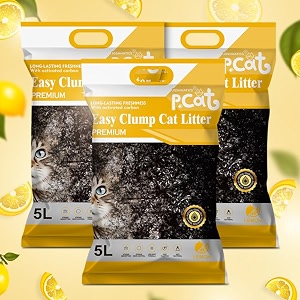 joshmatic 5l cat litter pack of 3  lemon scent easy clump bentonite with activated carbon odor control 90 dust-free antibacterial multi-cat super absorbent non-toxic fast clumping litter