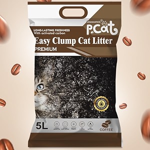 joshmatic 5l cat litter pack of 3  coffee scent easy clump bentonite with activated carbon odor control 90 dust-free antibacterial multi-cat super absorbent non-toxic fast clumping litter