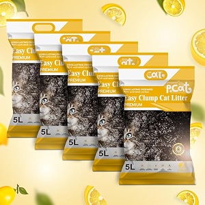 joshmatic 5l cat litter pack of 4  lemon scent easy clump bentonite with activated carbon odor control 90 dust-free antibacterial multi-cat super absorbent non-toxic fast clumping litter