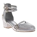 Josmo Girls Rhinestone Glitter Dress Sandal with Low Heel Fancy Sparkly Ankle Strap Sandals for Toddler to Big Kids
