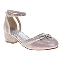 Josmo Girls Rhinestone Glitter Dress Sandal with Low Heel Fancy Sparkly Ankle Strap Sandals for Toddler to Big Kids