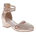 Josmo Girls Rhinestone Glitter Dress Sandal with Low Heel Fancy Sparkly Ankle Strap Sandals for Toddler to Big Kids