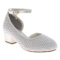 Josmo Girls Rhinestone Glitter Dress Sandal with Low Heel Fancy Sparkly Ankle Strap Sandals for Toddler to Big Kids