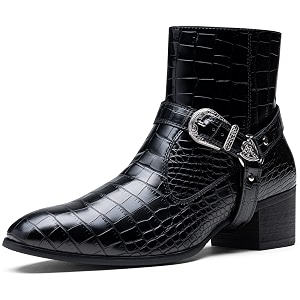 Jousen Mens Cowboy Ankle Boots Crocodile Buckle