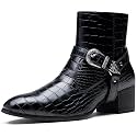 Jousen Mens Cowboy Ankle Boots Crocodile Buckle
