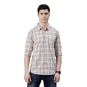 JOVEN Men Slim Fit Pure Cotton Brown