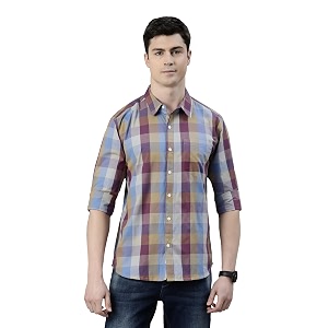 JOVEN Men Slim Fit Pure Cotton Brown