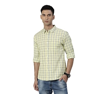 JOVEN Men Slim Fit Pure Cotton Brown