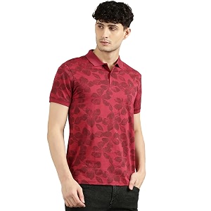 JOVEN Mens Printed Polo Neck Half Sleeve