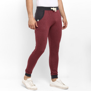 joven solid men red track pants