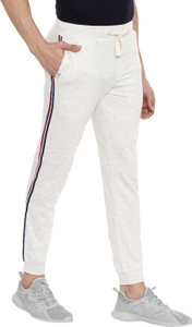 joven solid men white track pants