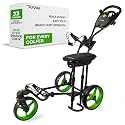 JOVIAL Foldable 3 Wheel Junior Golf Push Cart, Lightweight Aluminum Pull Cart with Deluxe Scorecard Holder, Adjustable Handle, Quick Brake System, Compact Folding Golf Trolley with Strap Support
